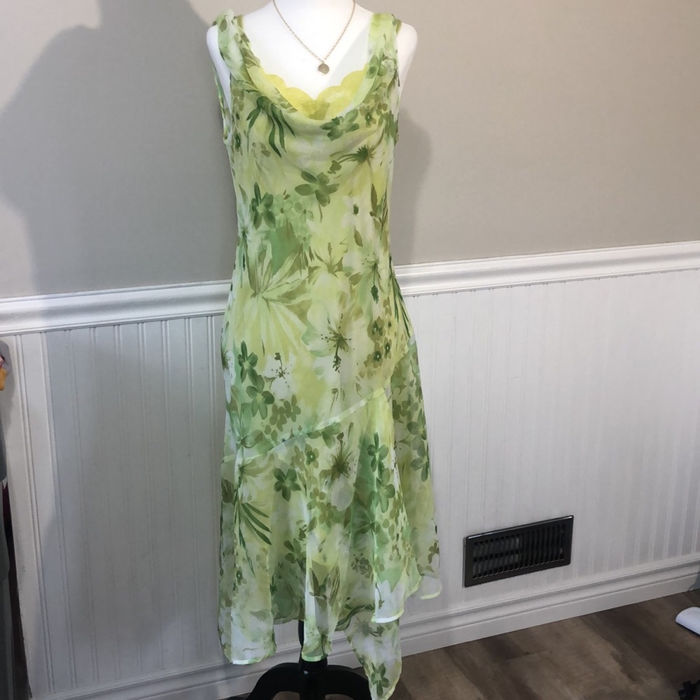 Y2K / 90’s green floral cowl neck formal dress